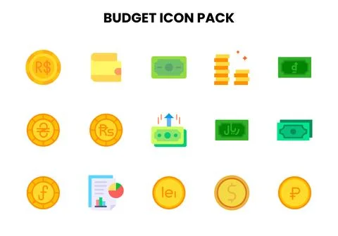 Budget Flat Set Icons Pack Ilustración de archivo