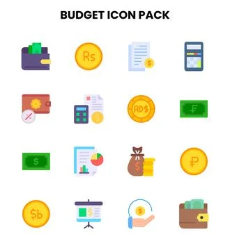 Budget Flat Vector Icons Pack Stock Illustration