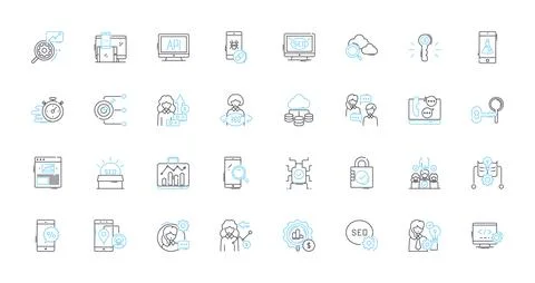 Budget forecasting linear icons set. Projections, Estimates, Forecasts, Planning Stock Illustration