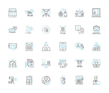 Budget framework linear icons set. Allocation, Analysis, Accountability Stock Illustration