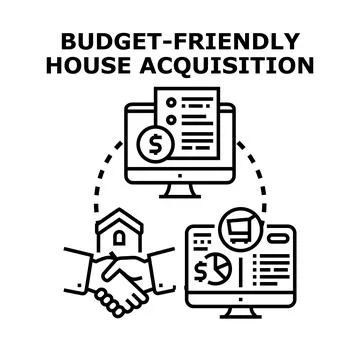 Budget friendly house acquisition process online concept Stock Illustration