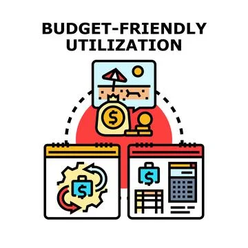 Budget friendly utilization making planning and spending financial resources Stock Illustration