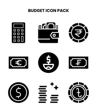 Budget Glyph Bundle Icons Pack Stockillustratie