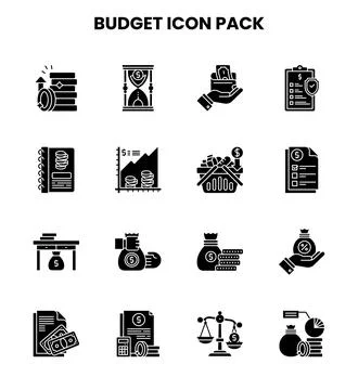 Budget Glyph Vector Icons Pack Illustrazione stock