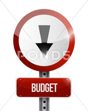 Budget going down road sign illustration Stock Illustration