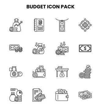 Budget Line Icons Pack Stock Illustration