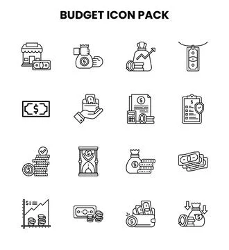 Budget Line Set Icons Pack Stock Illustration