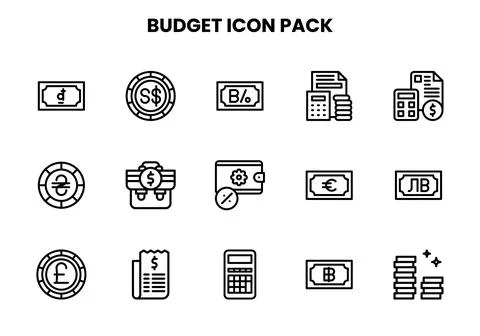 Budget Line UI Icons Pack Stock Illustration