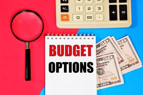 Budget options. A text label in the planning notebook. Stock Photos