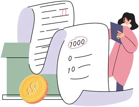 Budget plan concept. Evaluates his income and expenses, analyzes investments and イラスト素材