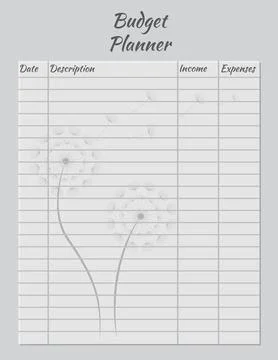 Budget planner page design template. Dandelion print notebook page design. .. Stock Illustration