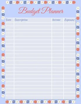 Budget planner page design template. Flower print notebook page design. Vec.. Stock Illustration