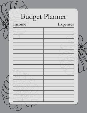 Budget planner template page design with monster leaves, income and expenses Illustrazione stock