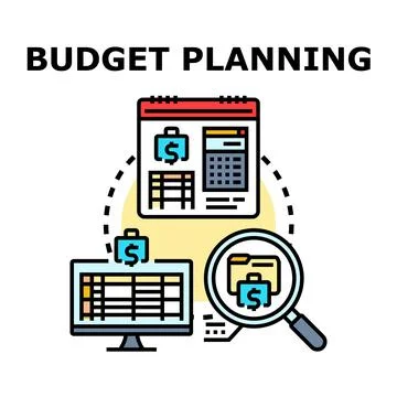 Budget planning analyzing financial forecast data managing expenses Stock Illustration