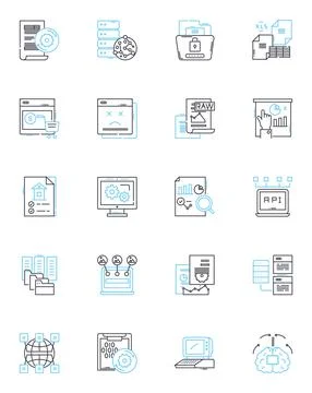 Budget planning linear icons set. Financial, Spreadsheet, Forecast, Analysis Illustrazione stock