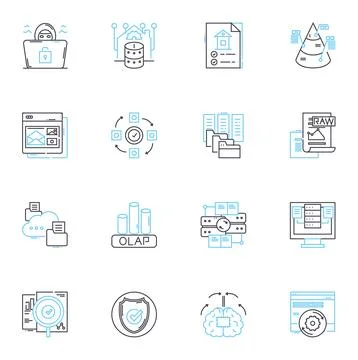 Budget planning linear icons set. Financial, Spreadsheet, Forecast, Analysis Illustrazione stock