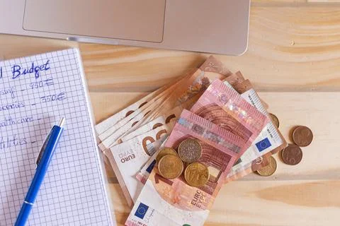 Budget planning for personal finances using euro currency Stock Photos