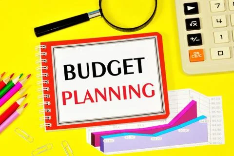 Budget planning - the text label in the notebook. Stock Photos