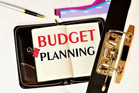 Budget planning - the text label in the notebook. Stock Photos