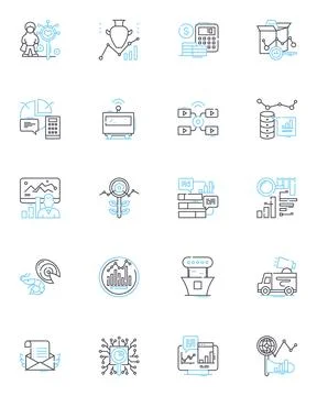 Budget strategy linear icons set. Frugality, Savings, Planning, Prioritization Stock Illustration