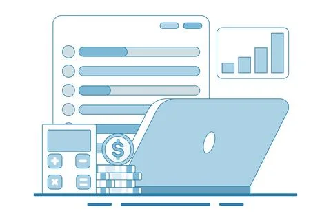 Budget tracker via device, Budgeting app manage finance by tracking income. Stock Illustration