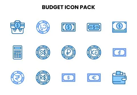 Budget Two Colour Vector Icons Pack Stock Illustration