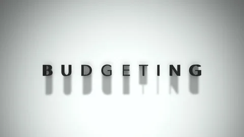 Budgeting 3D title animation matte black text on a white background Stock Footage 300715910