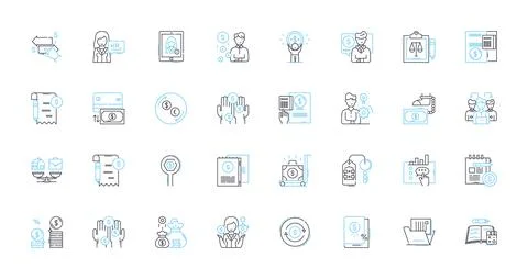 Budgeting and forecasting linear icons set. Planning, Analysis, Optimization Illustrazione stock