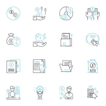 Budgeting and forecasting linear icons set. Planning, Analysis, Optimization Stock Illustration