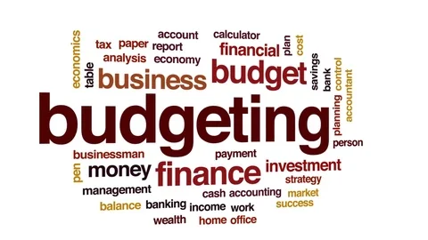 Budgeting animated word cloud, text design animation. Stock Footage 74398561