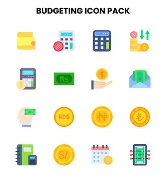 Budgeting Flat Bundle Icons Pack Stock Illustration