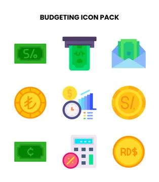 Budgeting Flat Icons Pack Ilustración de archivo