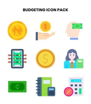 Budgeting Flat Vector Icons Pack Stock Illustration