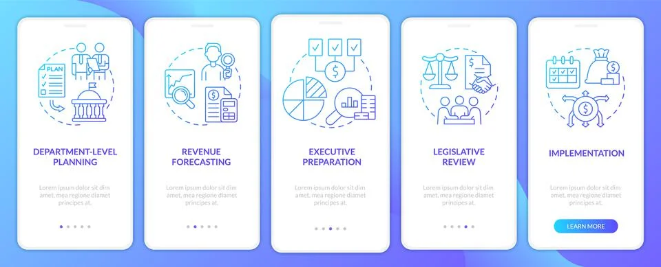 Budgeting process blue gradient onboarding mobile app screen Illustrazione stock