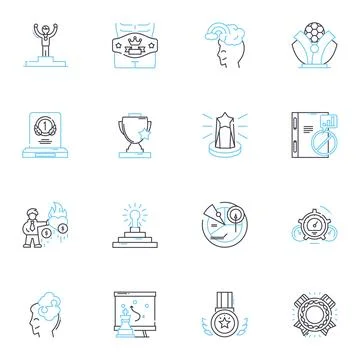 Budgeting process linear icons set. Planning, Forecasting, Analysis Illustrazione stock