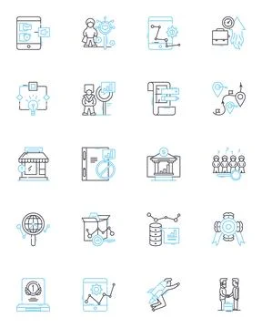 Budgeting process linear icons set. Planning, Forecasting, Analysis Illustrazione stock