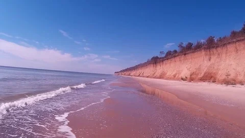 Budjak long sunny beach between Mykolaivka and Lebedivka Stock Footage 81969672