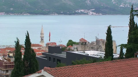 Budva with the bay in front Stock Footage 33354573
