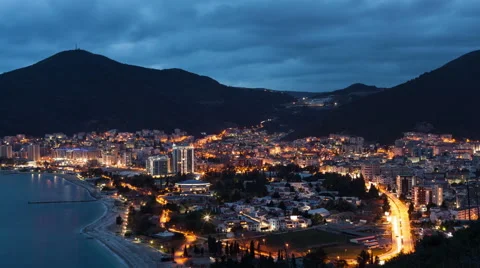 Budva city on sunset Stock Footage 62707739