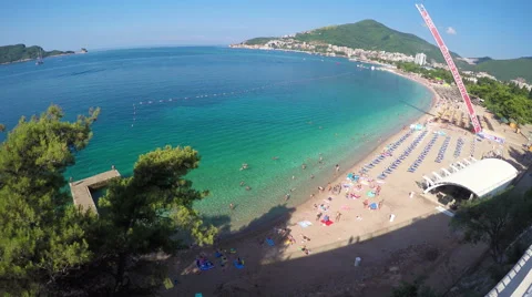 Budva, Montenegro - 28 JUN, 2016: View of the beach Stock Footage 66040664
