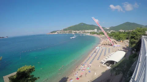 Budva, Montenegro - 28 JUN, 2016: View of the beach Stock Footage 66527702