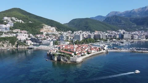 Budva old town aerial view from all angles - Montenegro Stock Footage 252155884