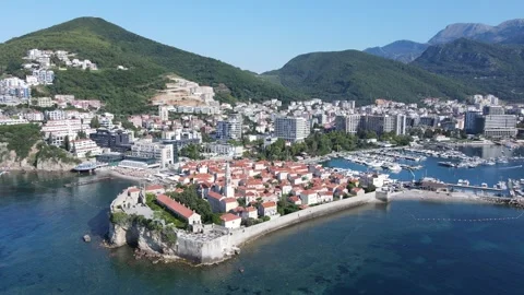 Budva old town and mountain range - Montenegro Stock Footage 252155874