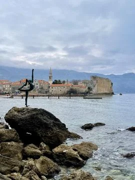 Budva. The old Town. Cloudy sky over houses Adriatic Sea. Montenegro. Stock Photos