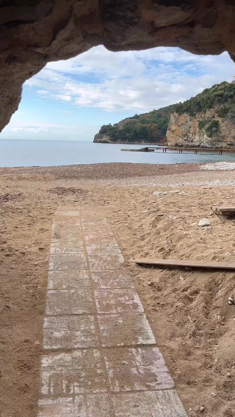 Budva Old Town gate to hidden cove Stock Footage 321709835