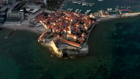 Budva Old Town from a height at sunset. A historical place in Montenegro. Stock Footage 152583949