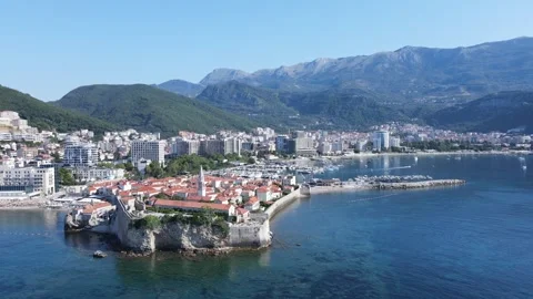 Budva old town from low aerial view - Montenegro Stock Footage 252155904