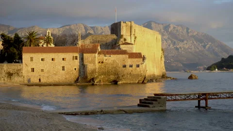 Budva old town at sunset Stock Footage 85790466