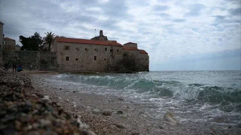 Budva Oldtown Seaside Slowmotion Waves Stock Footage 239931219