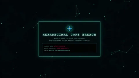 Bue hexadecimal core breach and quantum mesh security warning screen Stock Footage 342147795